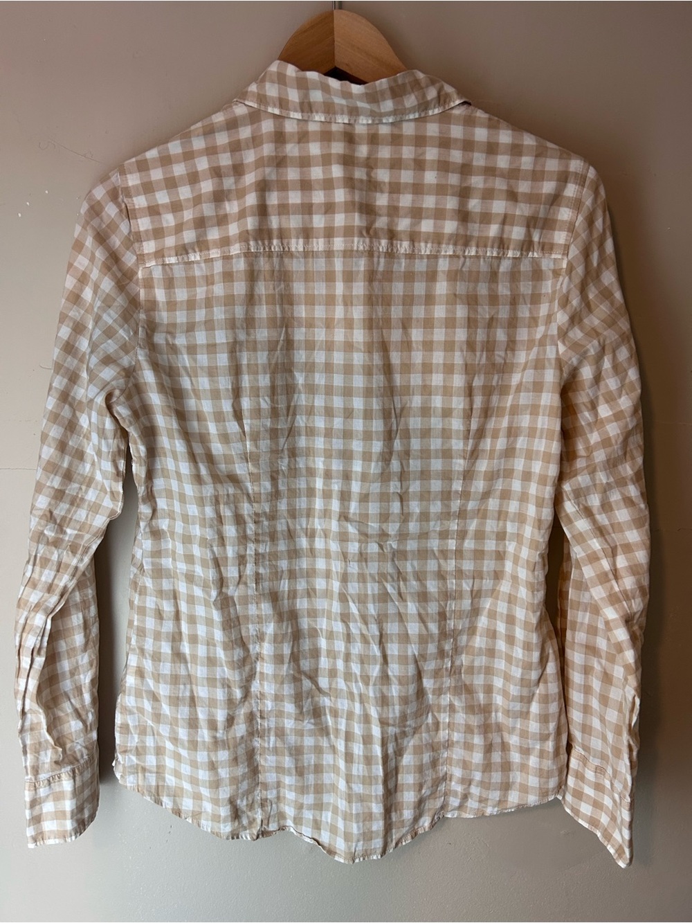 J. Crew Gingham Flannel Button Up Size M Tan & White 100% Cotton Casual - Picture 7 of 13